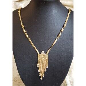 Gold Tone Statement Necklace with Sparkling Pendant - Understated Elegance